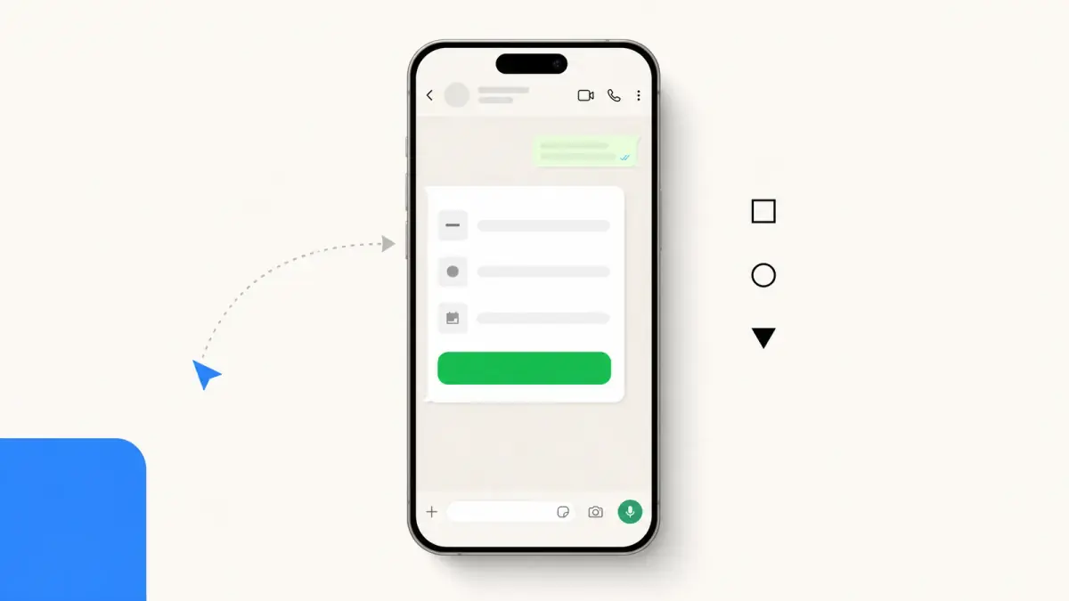 WhatsApp Flow rendered inside a chat: a booking form with date picker, dropdown, and submit button