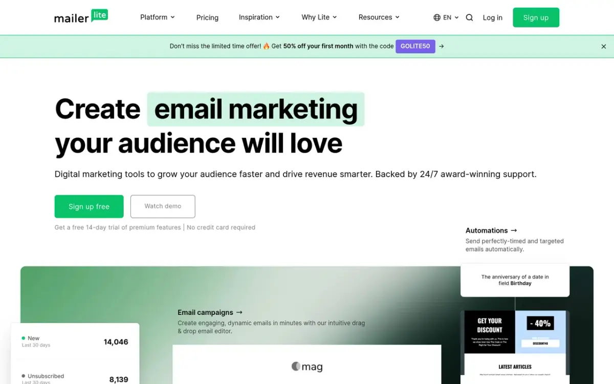 MailerLite website