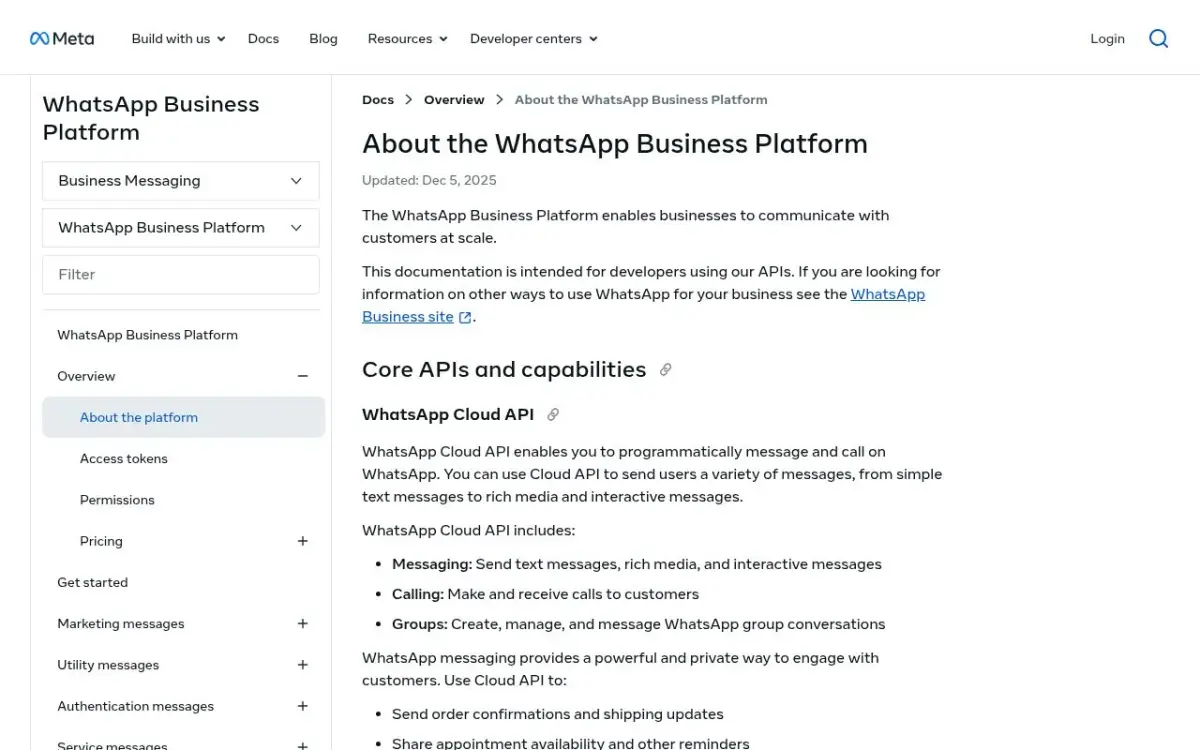 Meta's WhatsApp Cloud API documentation, the API behind unlimited newsletter sends