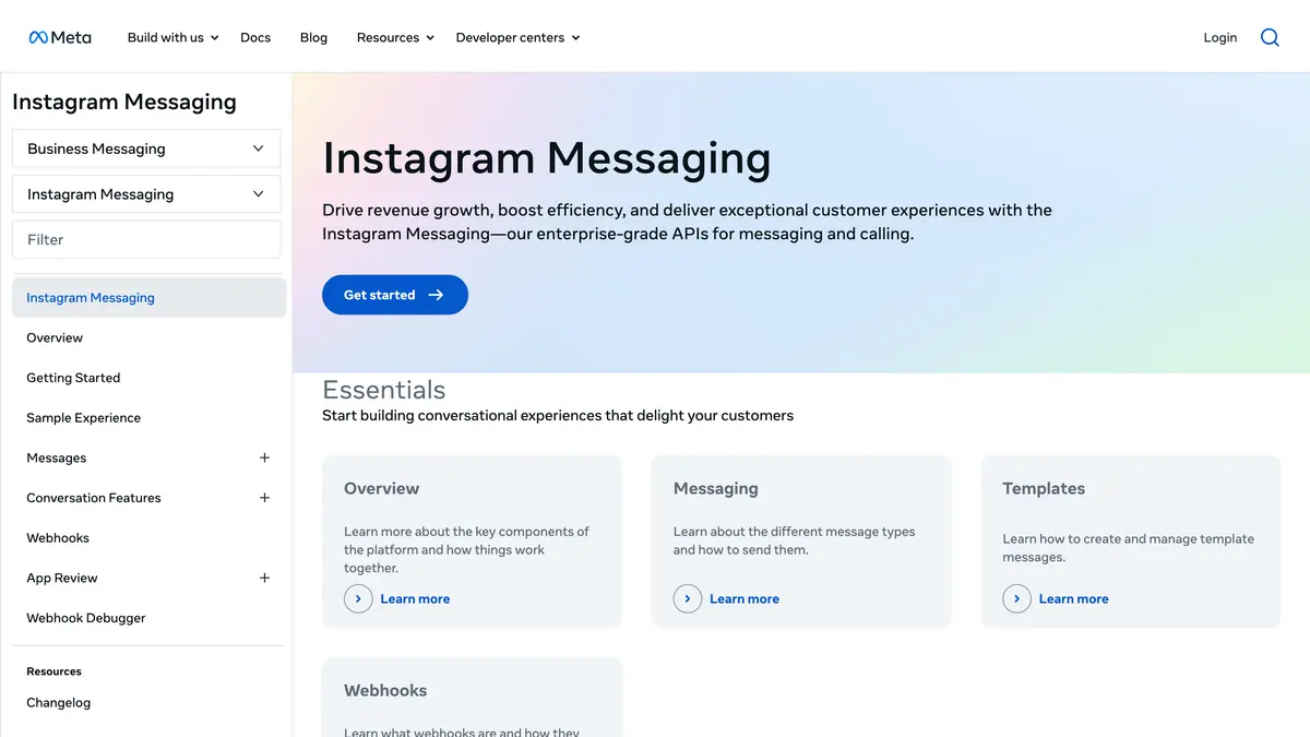 Meta developer documentation home page for Instagram Messaging, the API that DM automation platforms use