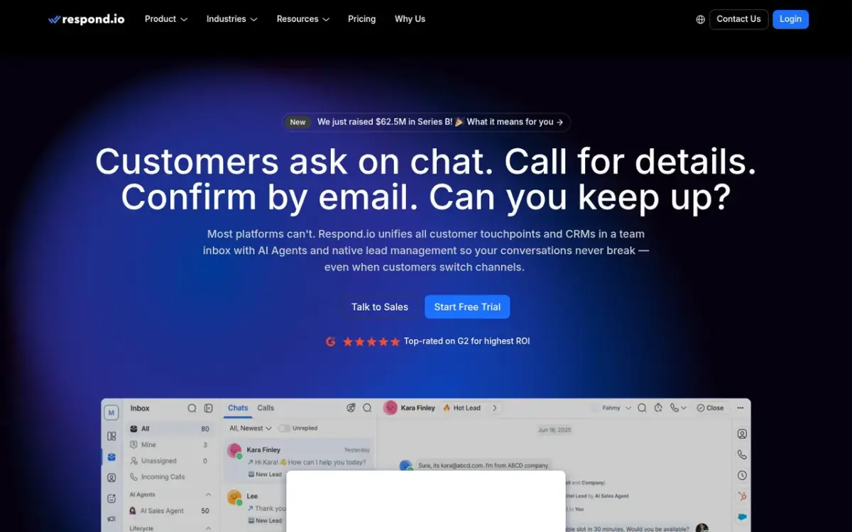 Respond.io homepage