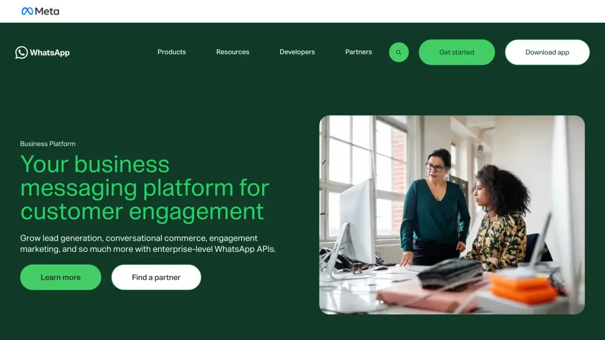 WhatsApp Business Platform page, the API product that businesses use for messaging at scale